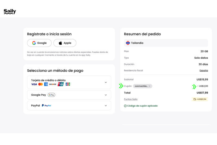Descuento Saily: eSIM barata y sin complicaciones 6 Verás el descuento aplicado