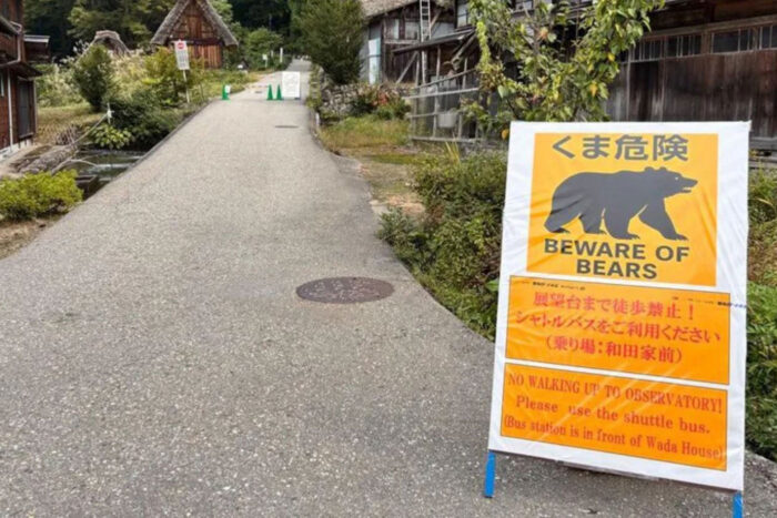 Japón bajo el terror del oso: cómo evitar malos encuentros en los montes japoneses 3 Cartel avisando de la presencia de osos en una zona de montaña