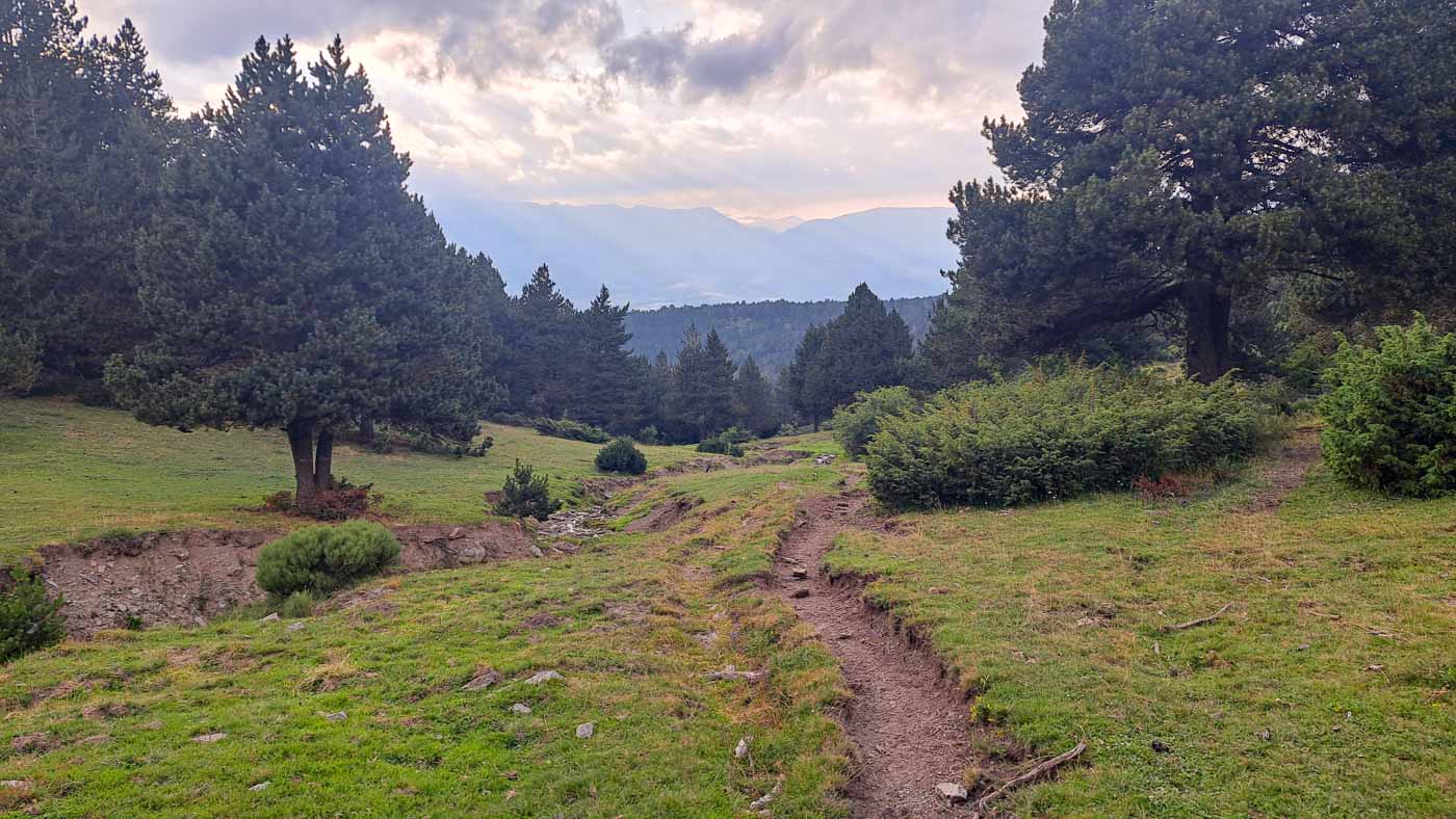 Etapa 11: Font dels Plaus - Refugio de Villalobent. Transpirenaica GR11. 5 Sendero de bajada hacia el Refugio libre de Vilallobent