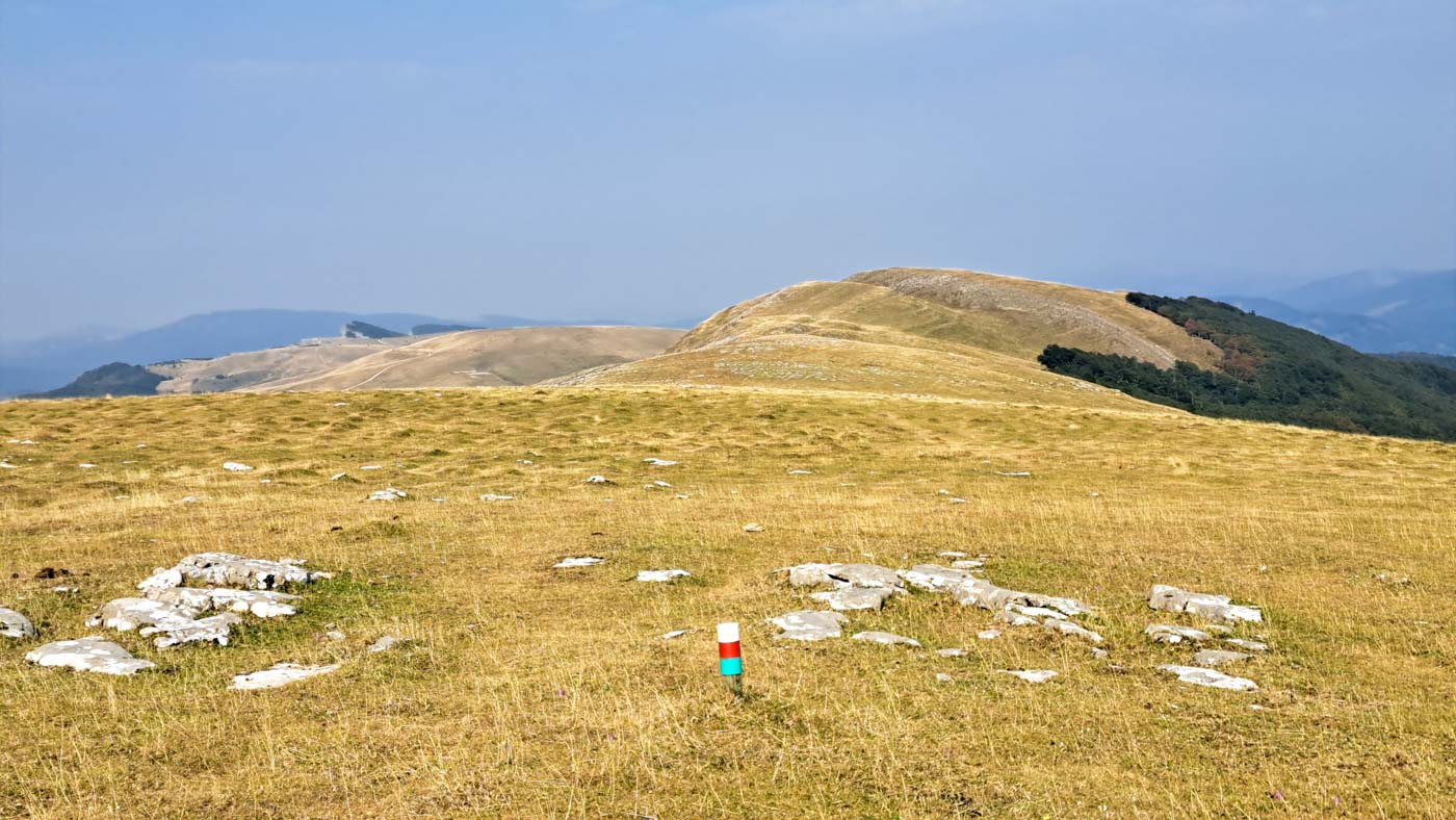 Etapa 39: Ochagavía - Hiriberri. Transpirenaica GR11. 3 Las señales en lo alto de la montaña son palos en el suelo