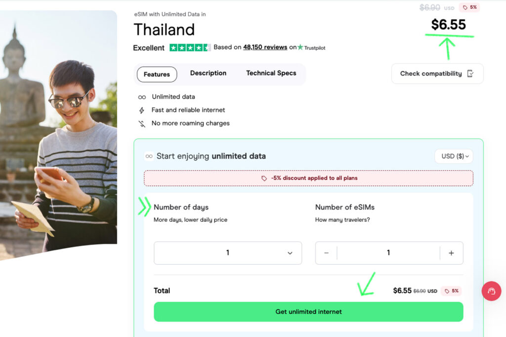 Choose your eSIM based on the days you are traveling
