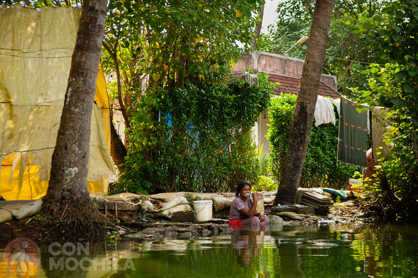 A woman brushing her teeth