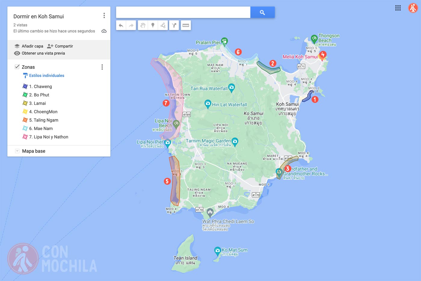 Map of areas to stay in Koh Samui
