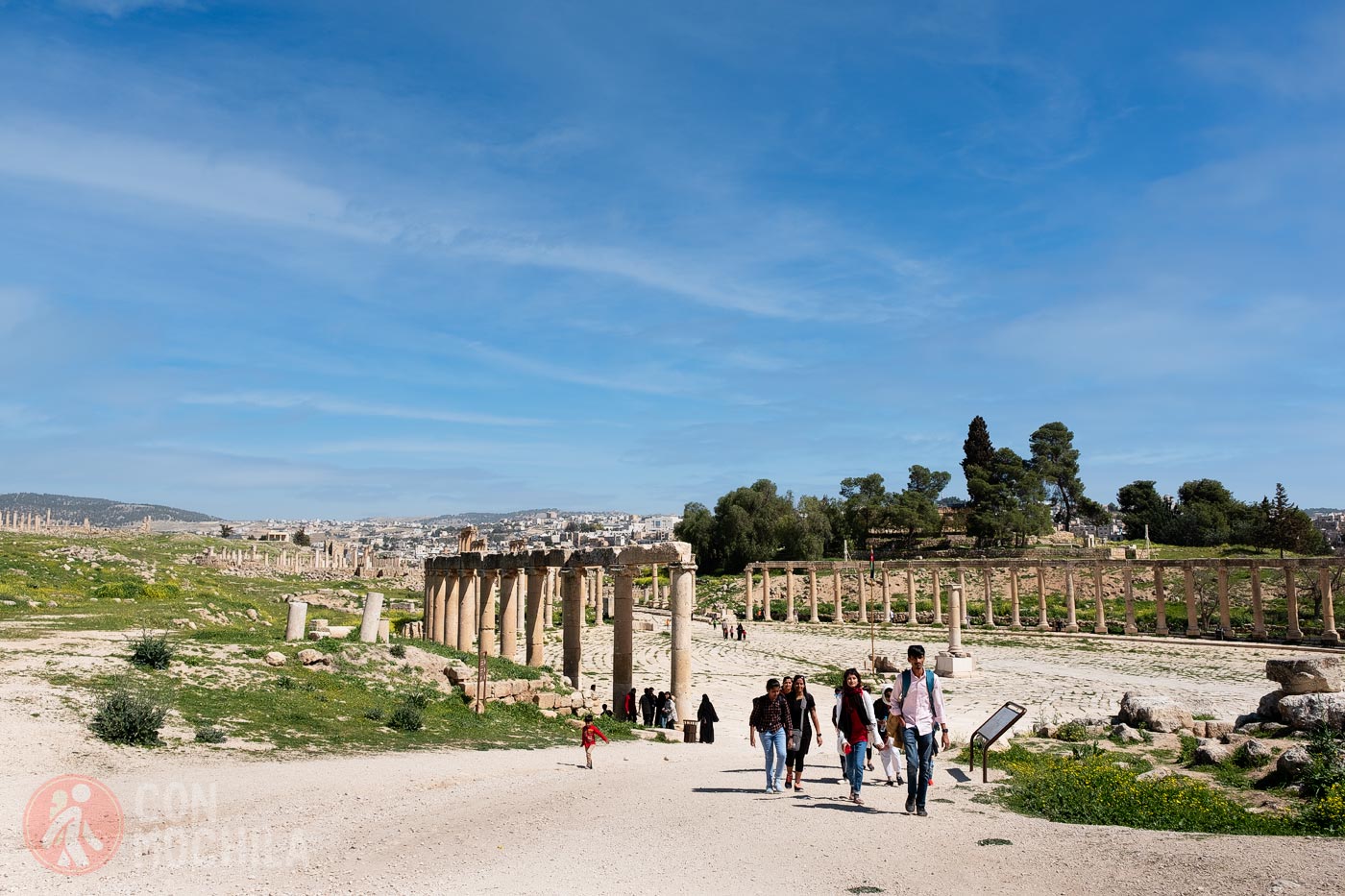 The Oval Plaza with the rest of the ruins of Jerash in the background