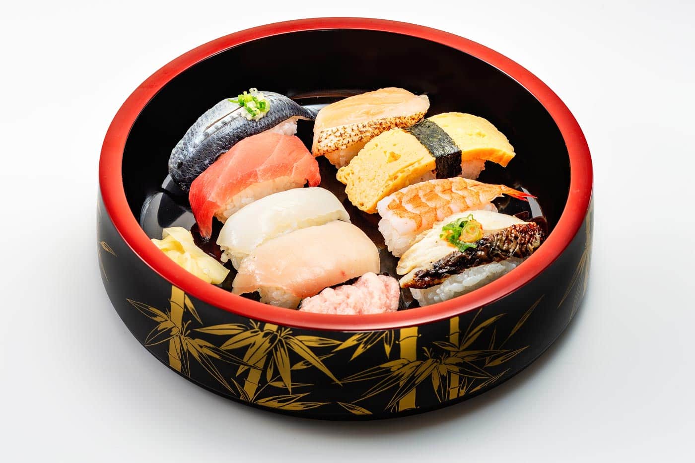 Serving of sushi served in the traditional way