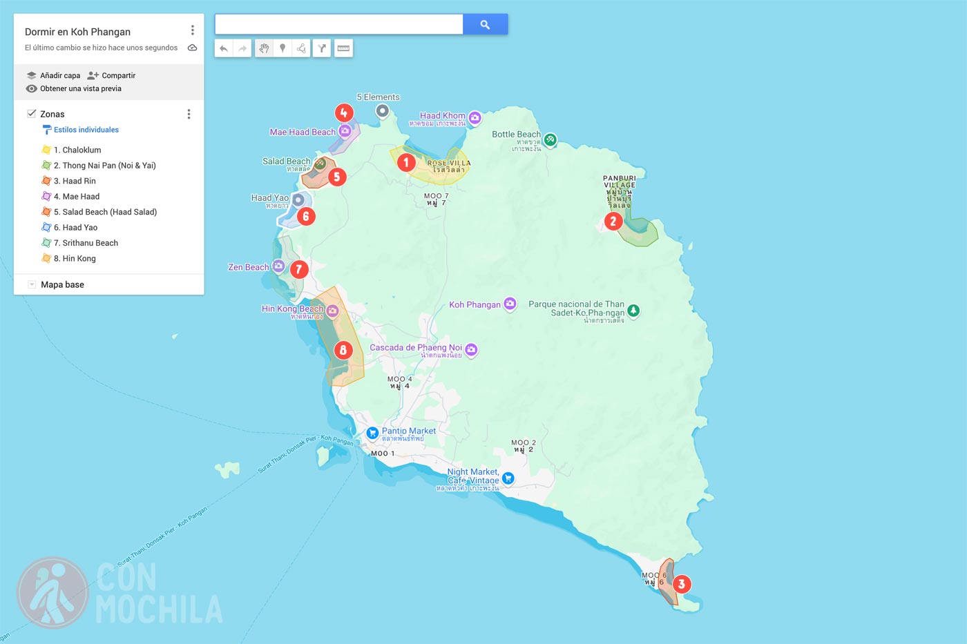 Map of Where to Stay in Koh Phangan