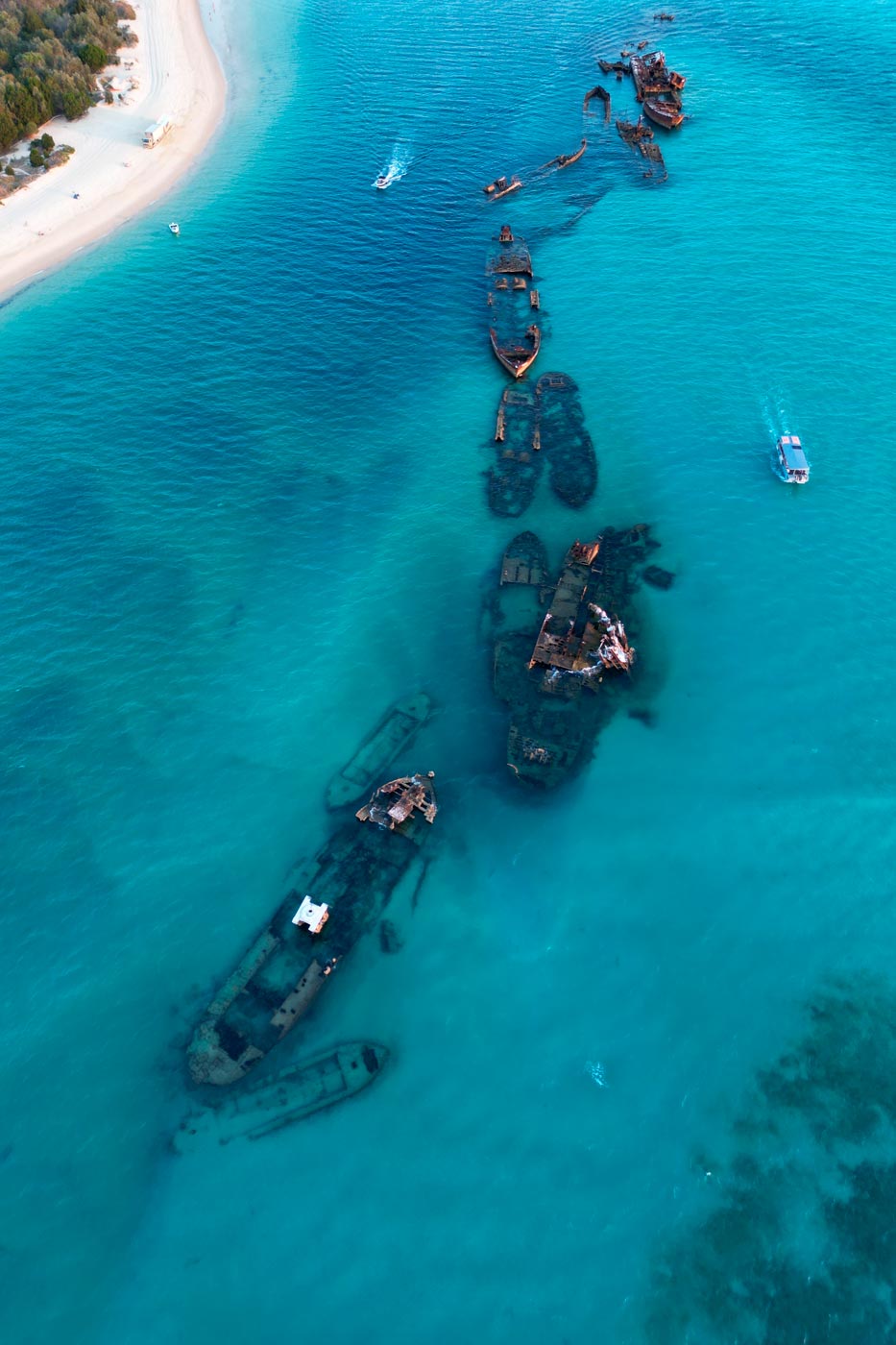 Aerial photo of the Tangalooma shipwreck