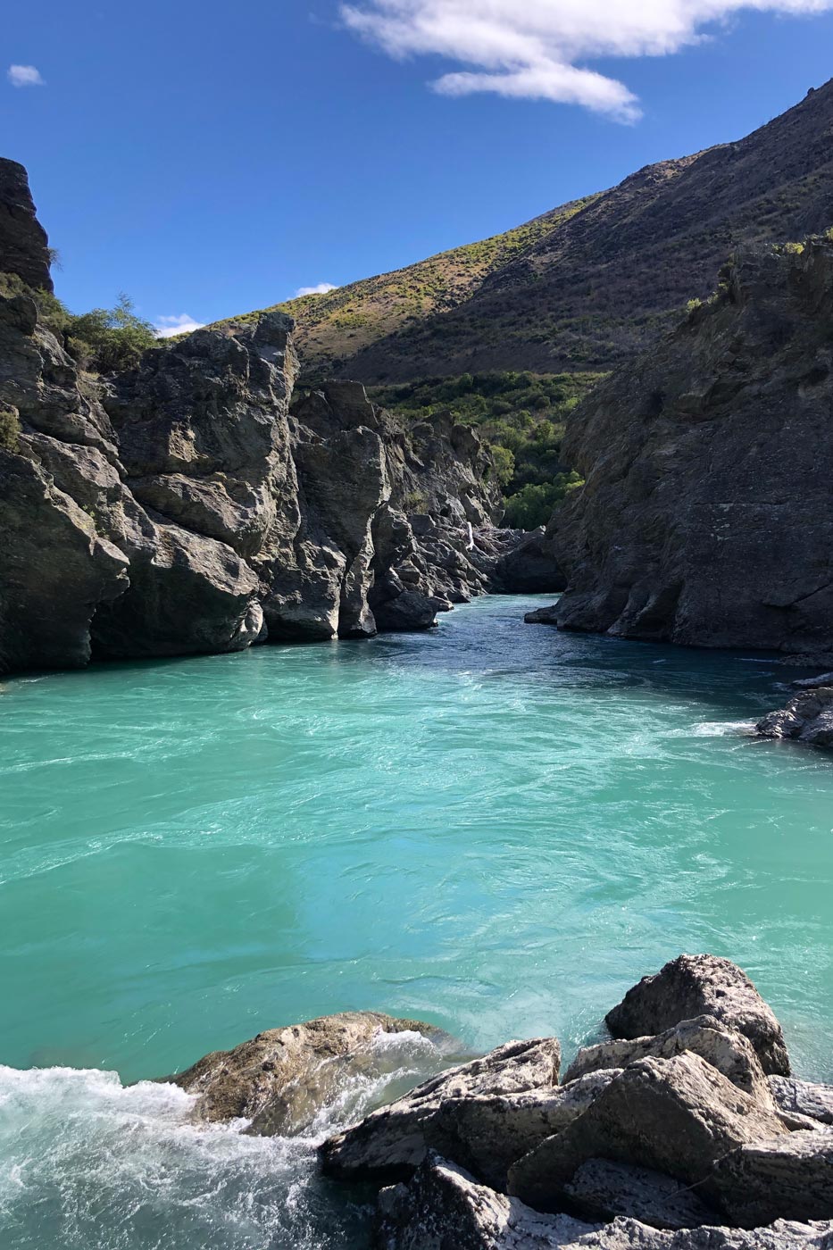 The Kawarau River carves out the deepest canyon along its course