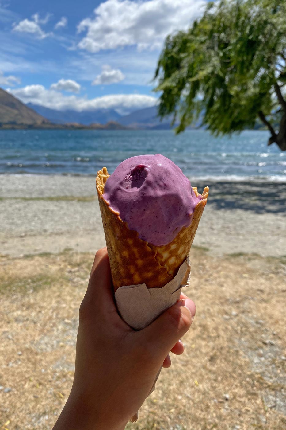 Helado “realfooding” frente al lago Dunstan