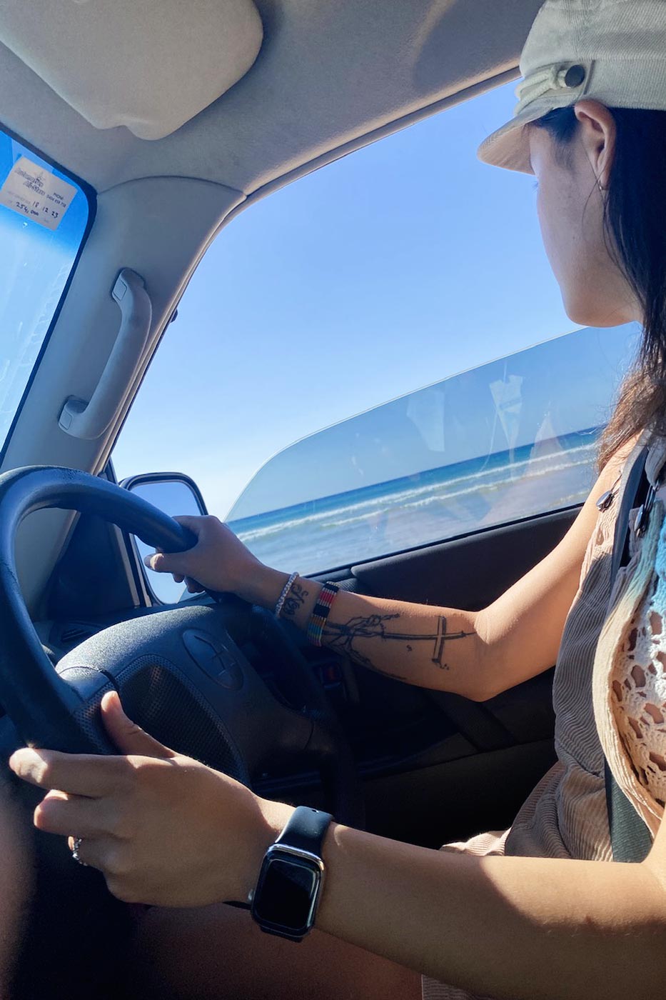 Thea driving on the beach