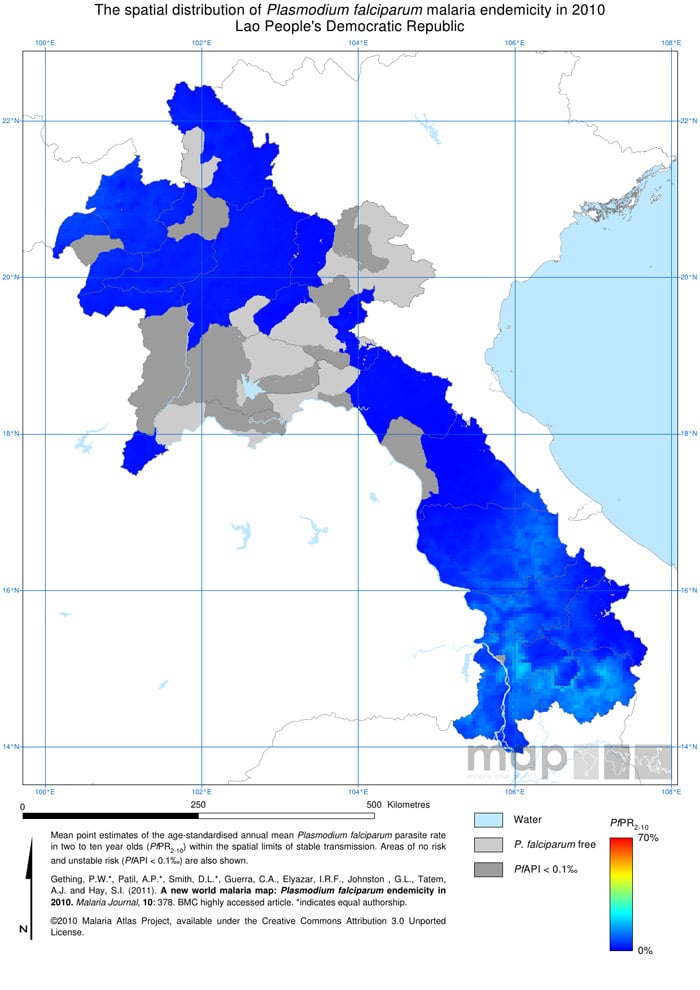 Mapa de la malaria en Laos