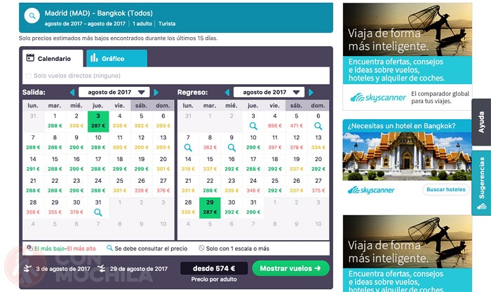 Seleccionando los días con vuelos más económicos