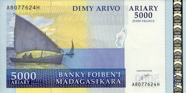 Billete 5000 ariary (detrás)