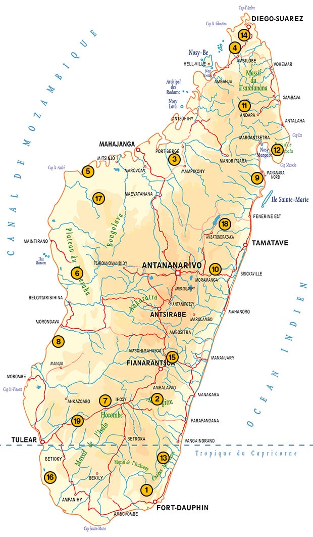 Mapa de los Parques Nacionales de Madagascar
