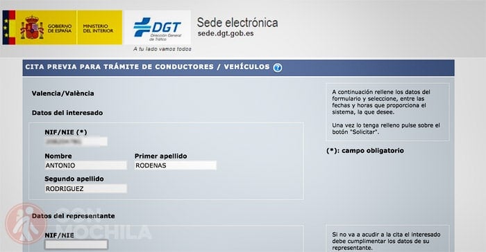 Rellenar con tus datos la cita previa
