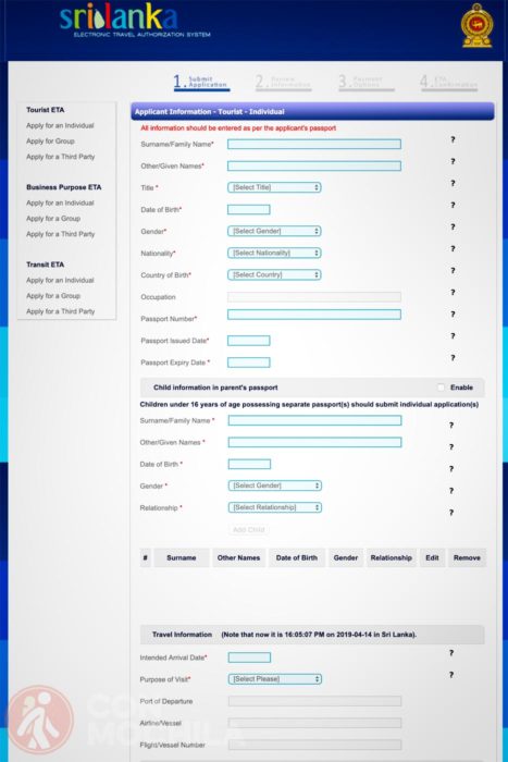 Formulario visa Sri Lanka