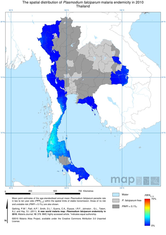Mapa de la malaria en Tailandia