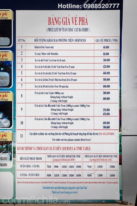 Tarifa de precios y horarios