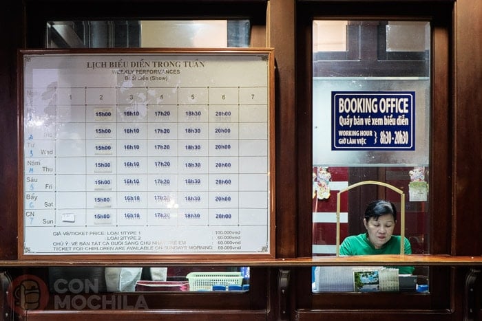 Ticket booth with prices and schedules