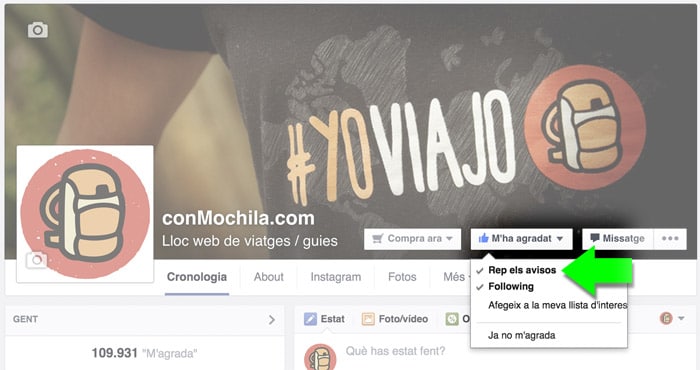 Activa las notificaciones en facebook