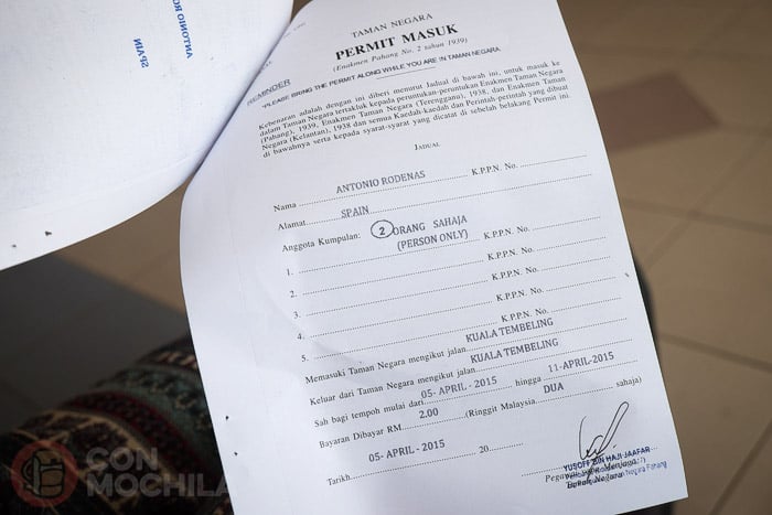 The permit required to enter Taman Negara National Park