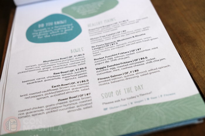 Menú del Backyard café