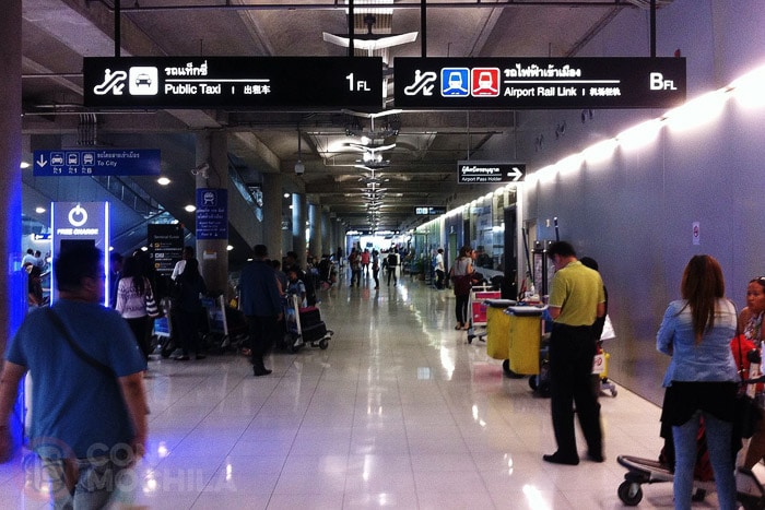 Signs at the airport to get to the PUBLIC TAXI (and AIRPORT RAIL LINK "blue" and CITI LINE TRAIN "red")