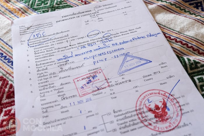 Formulario de inmigración para sacar la moto de Tailandia