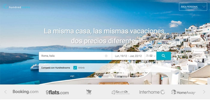 La página principal de Hundredrooms