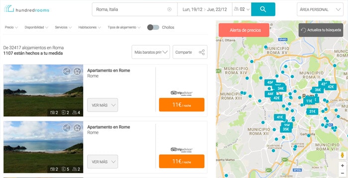 Resultados de la búsqueda de apartamentos y casas vacacionales
