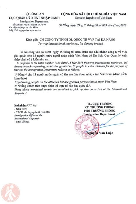 Carta de invitación del gobierno de Vietnam