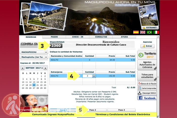 Página para introducir número de entradas a comprar