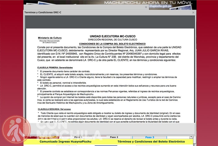 Página de información