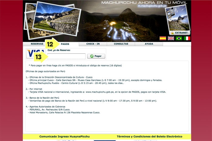 Página para realizar el pago de las entradas