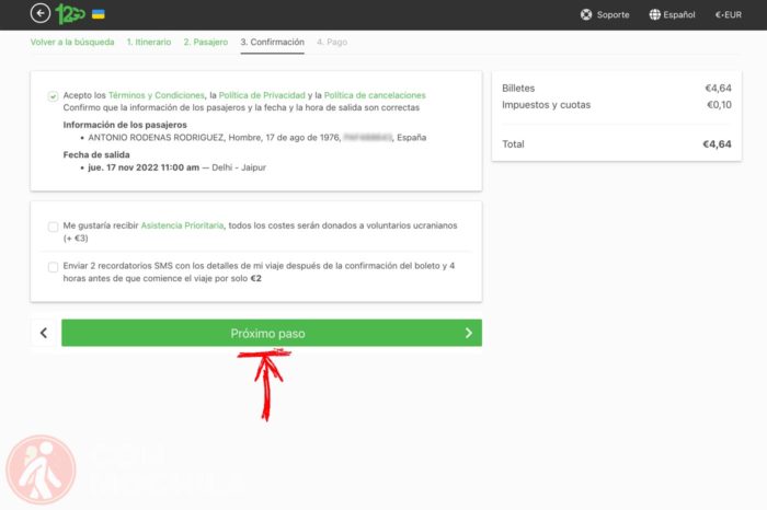 Confirmación del billete de tren indio