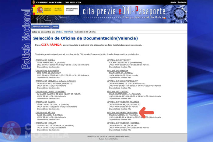 5. Selecciona la OFICINA que desees