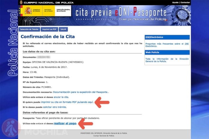 8. IMPRIME tu cita previa y realiza el PAGO si lo quieres pagar online