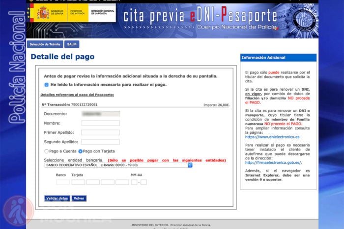 10. Introduce los datos de tu tarjeta de crédito para pagar online