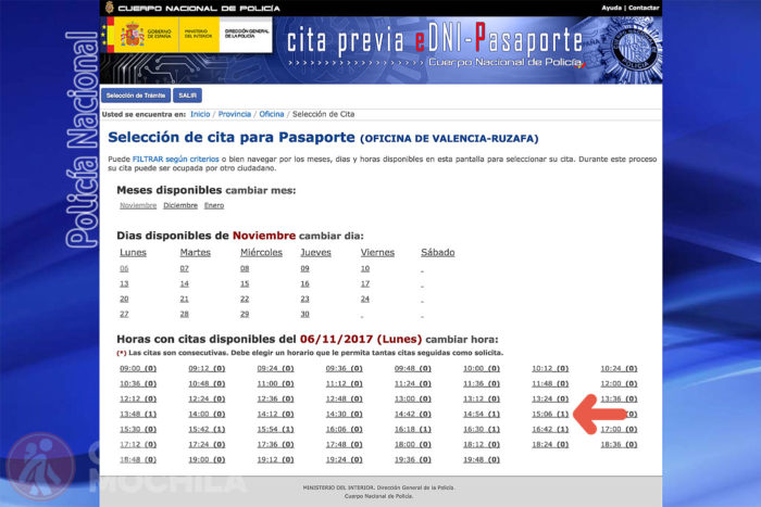 5b. Selecciona el MES, el DIA y la HORA de la cita previa