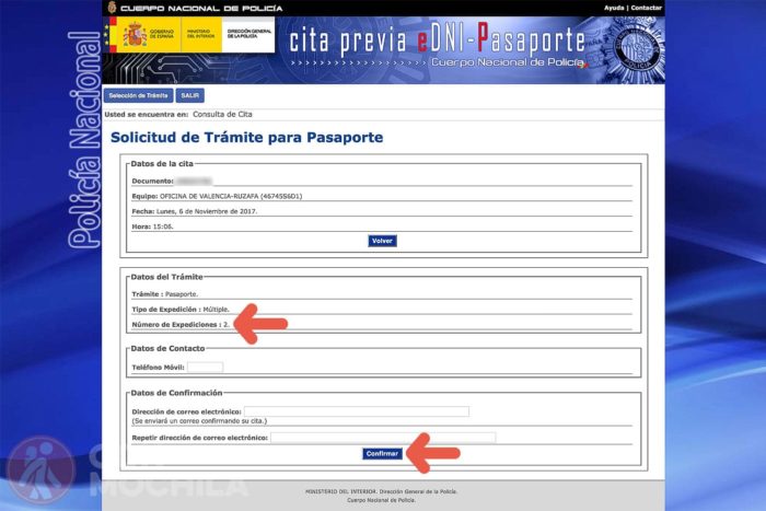 6b. Introduce tus datos de contacto y haz click en CONFIRMAR
