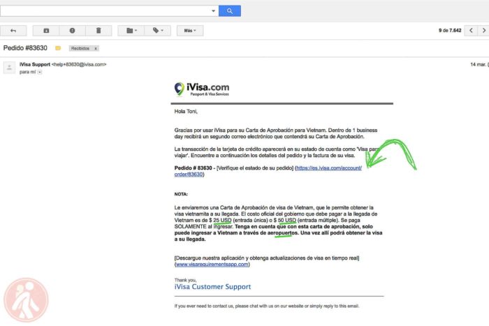 Correo con la información inicial
