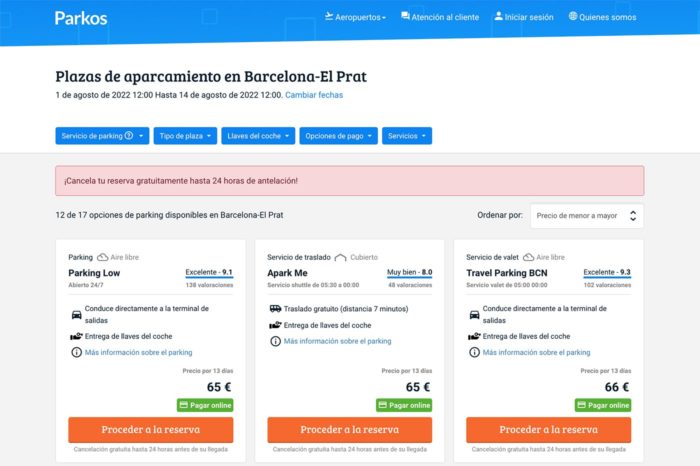 Precios del parking del aeropuerto de Barcelona