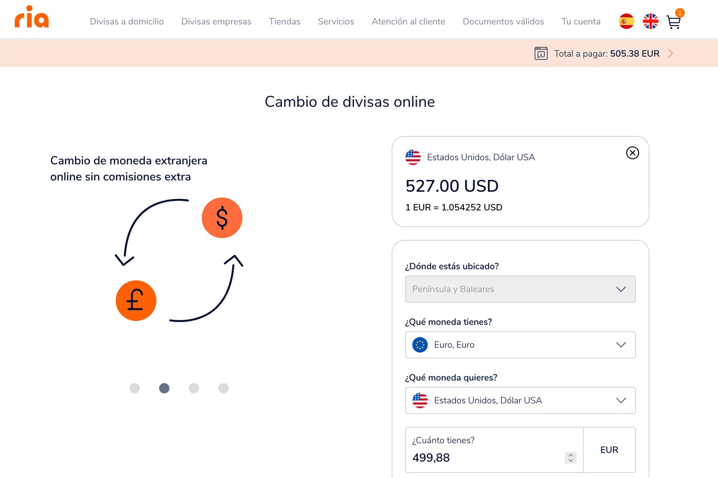 RIA, cambio de moneda con descuento