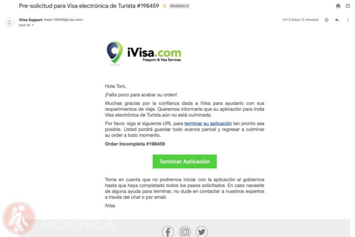 Mail de confirmación "pre-solicitud"