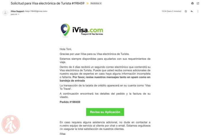 El mail de confirmación de la solicitud