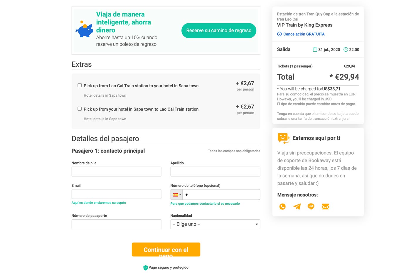 Realizar el pago de la reserva