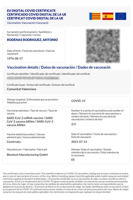 CERTIFICADO COVID DIGITAL DE LA UE