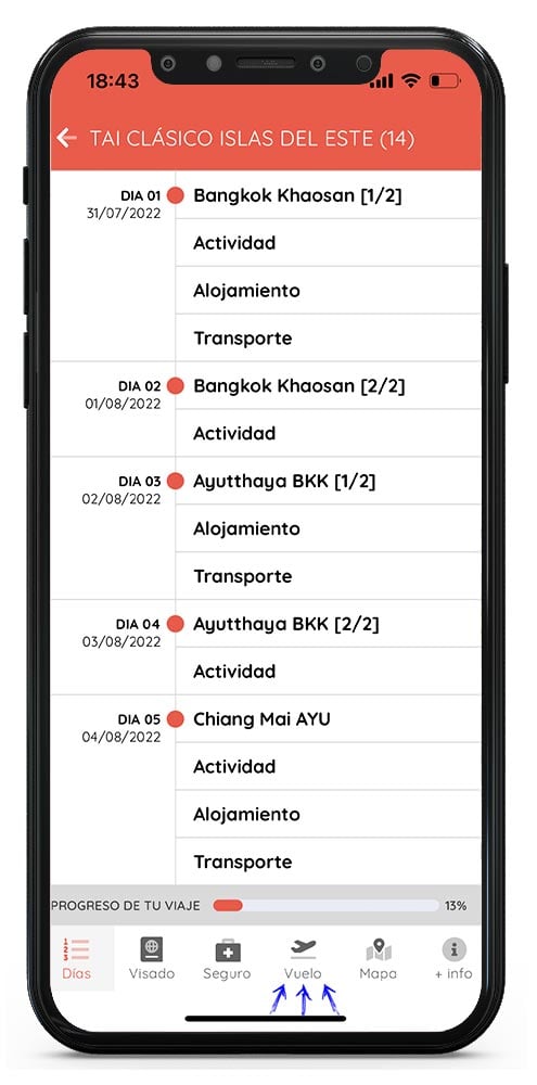 Timeline > click en "Vuelo"