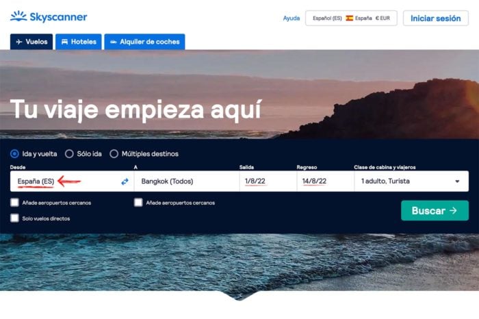 Buscando vuelos baratos a Tailandia con Skyscanner