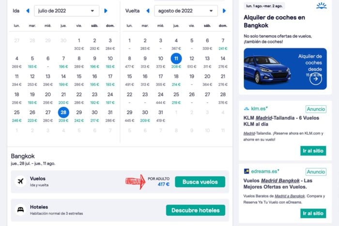 El vuelo más barato de Madrid a Bangkok